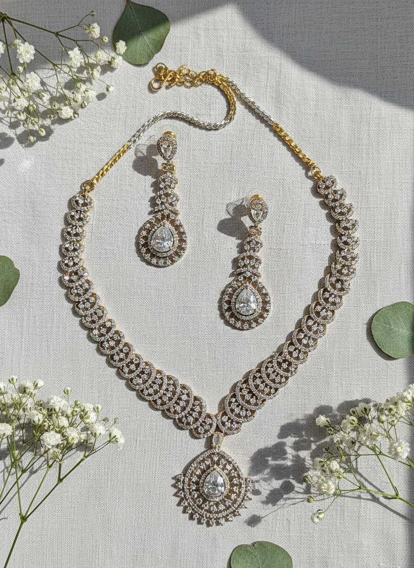 American Diamond Gold Plated Luxe Shine Necklace Set