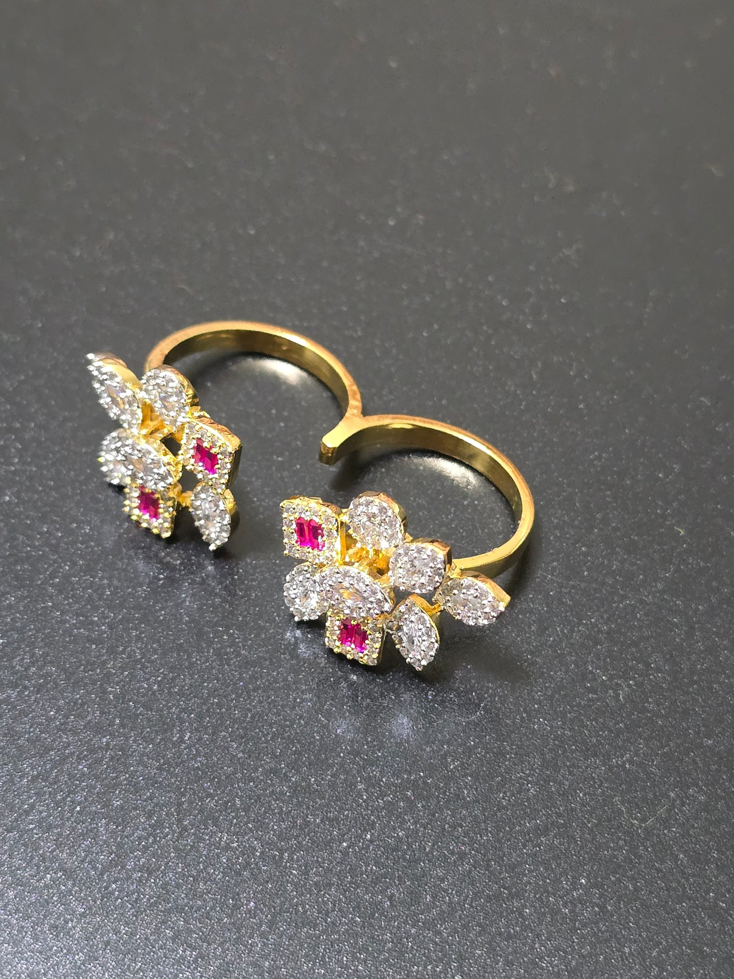 Coruscate Jewels Ruby Bloom Double Finger Adjustable Ring