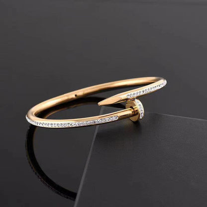 Stainless Steel Gold-Plated Anti- Tarnish SD Studded Nail Theme Bracelet