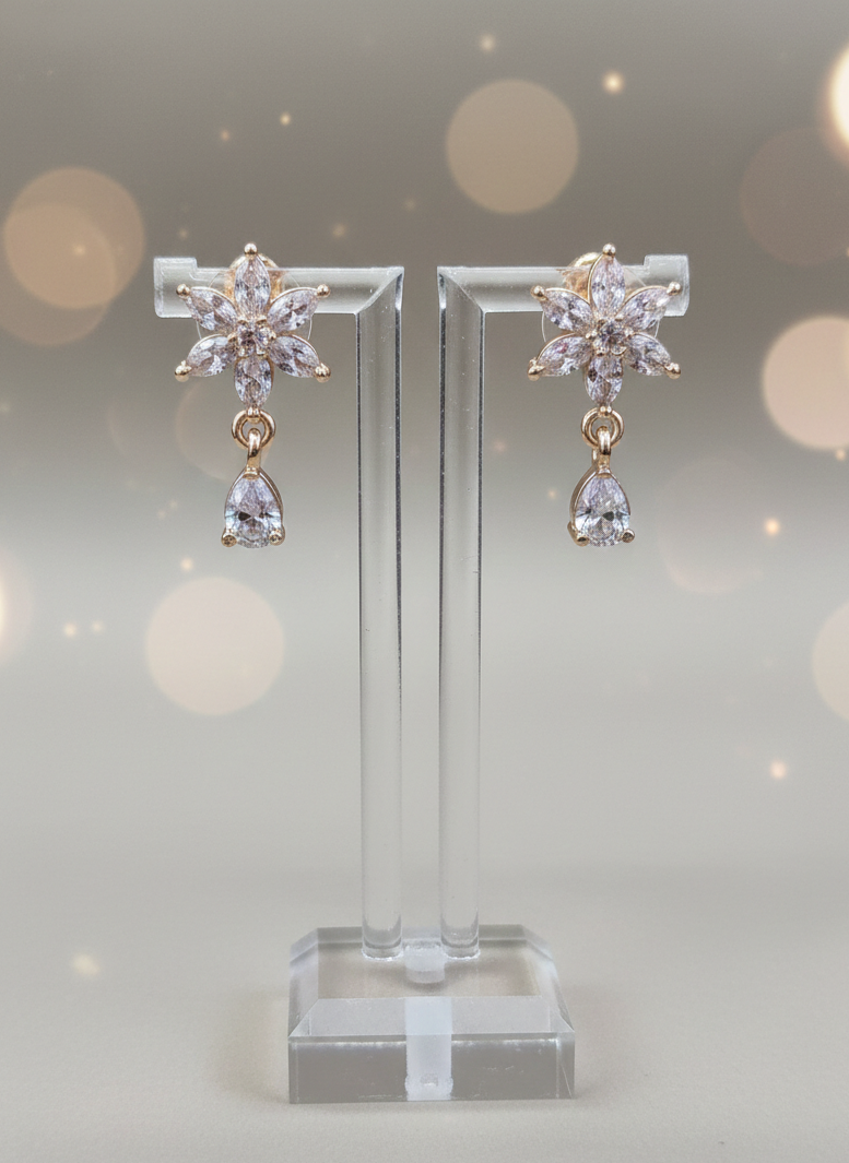 American Diamond Rose Gold Plated Star Teardrop Earrings