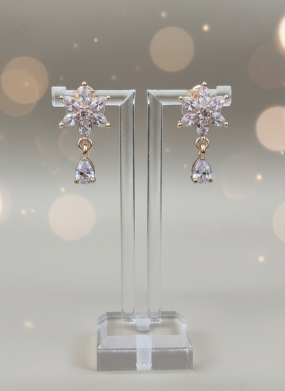 American Diamond Rose Gold Plated Star Teardrop Earrings