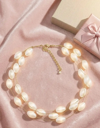 Gold Plated Thread Pearls Beaded Choker Necklace Coruscate Jewels