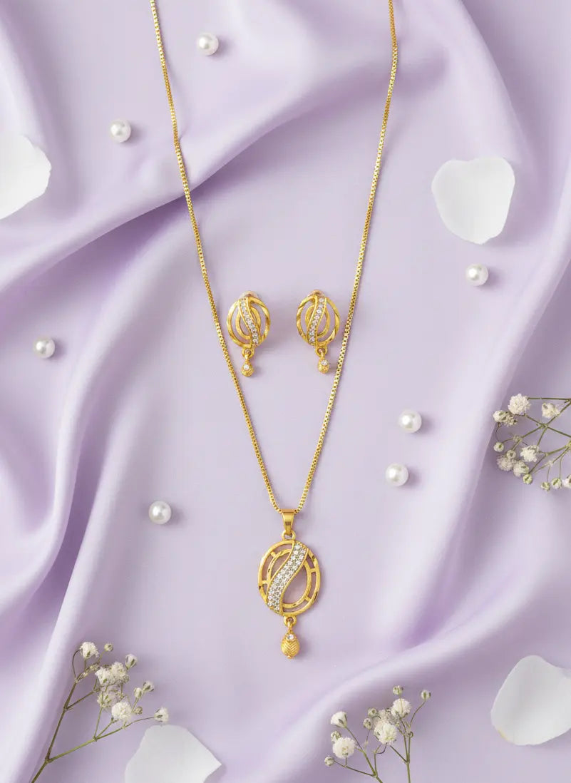 Gold Polish Pendant Set Crystal Swirl Elegance Coruscate Jewels