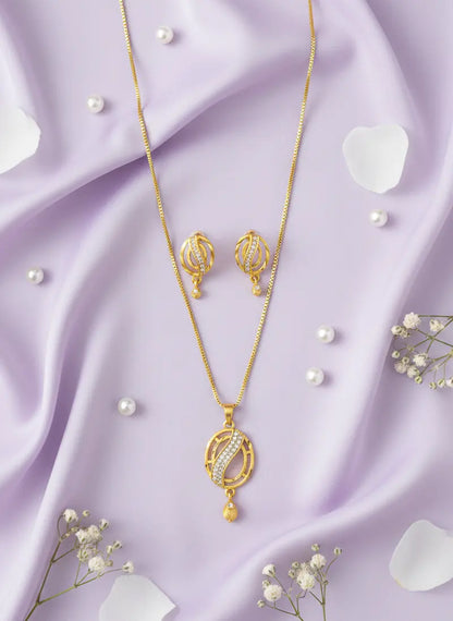 Gold Polish Pendant Set Crystal Swirl Elegance Coruscate Jewels