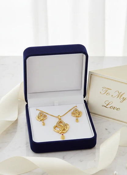 Leafy Golden Teardrop Gold-Plated Pendant Set Coruscate Jewels