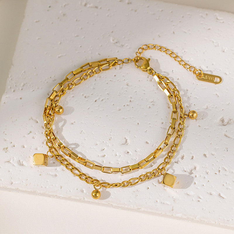 Gold Plated Stainless Steel Anti Tarnish Cube Wraparound Bracelet