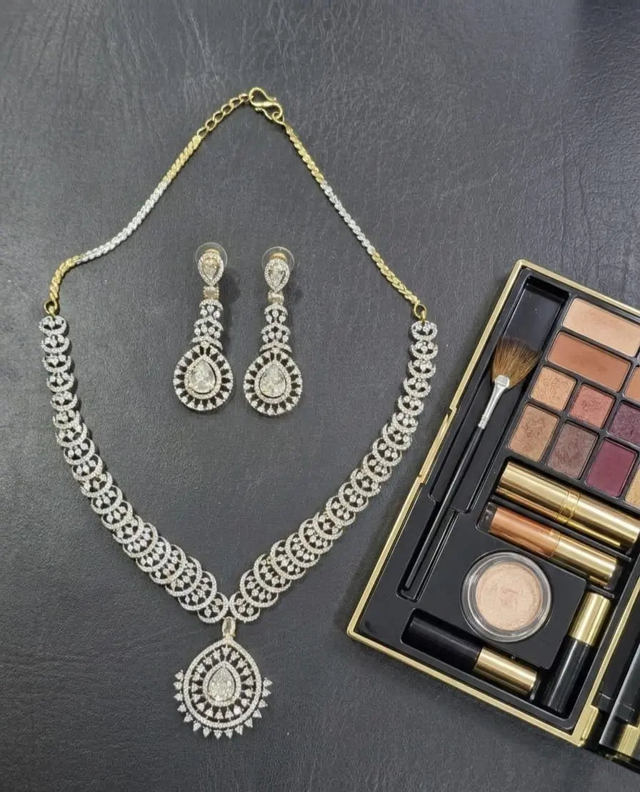 American Diamond Gold Plated Luxe Shine Necklace Set Coruscate Jewels