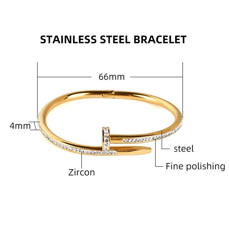 Stainless Steel Gold-Plated Anti- Tarnish SD Studded Nail Theme Bracelet