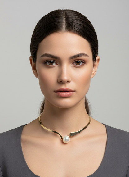 Anti Tarnish Gold Plated Big Pearl Choker Necklace Set