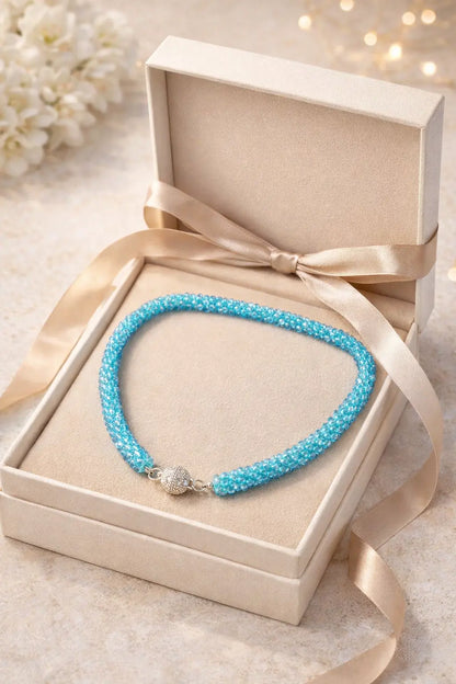 Sky-Blue Shimmer Long Beaded Necklace Set Coruscate Jewels
