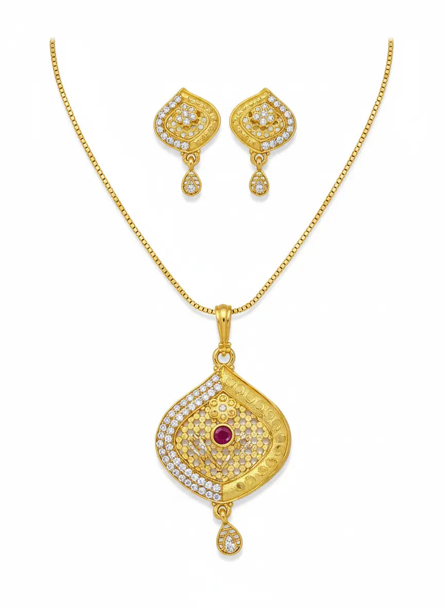 Gold Plated Pendant Set Imperial Ruby Charm Coruscate Jewels