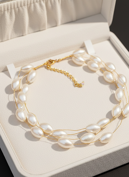 Gold Plated Thread Pearls Beaded Choker Necklace