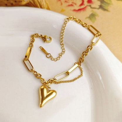 Stainless Steel Gold Plated Anti Tarnish Charm Heart Bracelet