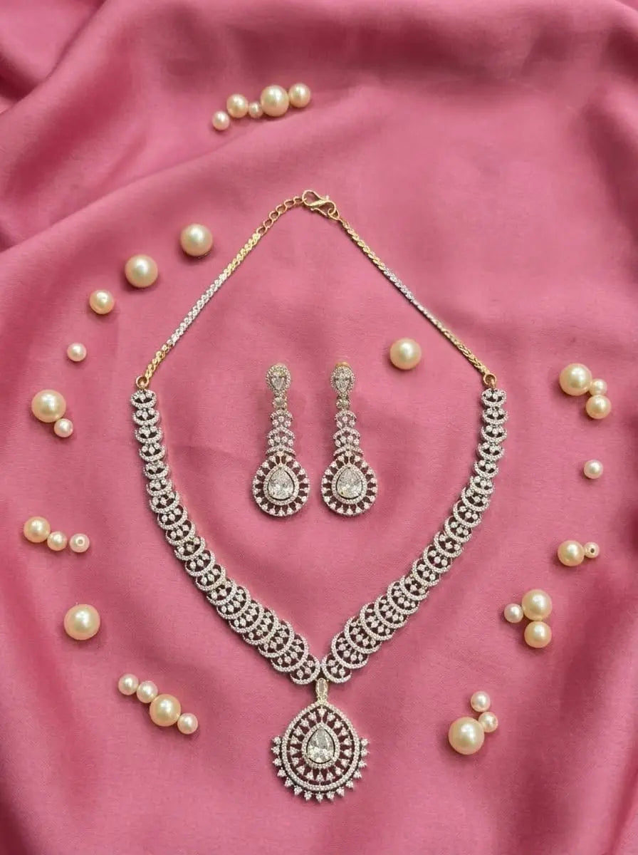 American Diamond Gold Plated Luxe Shine Necklace Set Coruscate Jewels