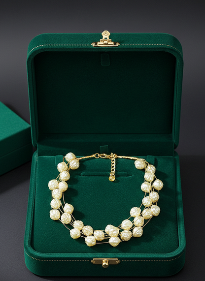 Gold Plated Beaded Thread Rose Pearl Necklace