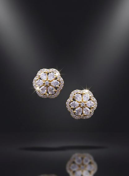 AD Earrings Gold-Plated Flower Theme