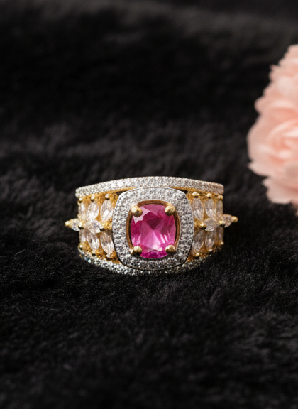 Coruscate Jewels Ruby Radiance Gold-Plated Adjustable Finger Ring