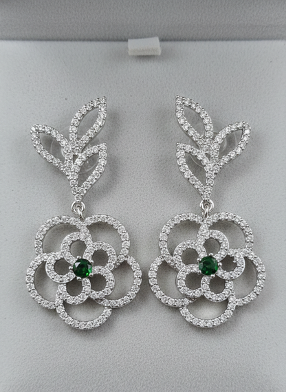 American Diamond Gold Plated Flower Leaf Danglers