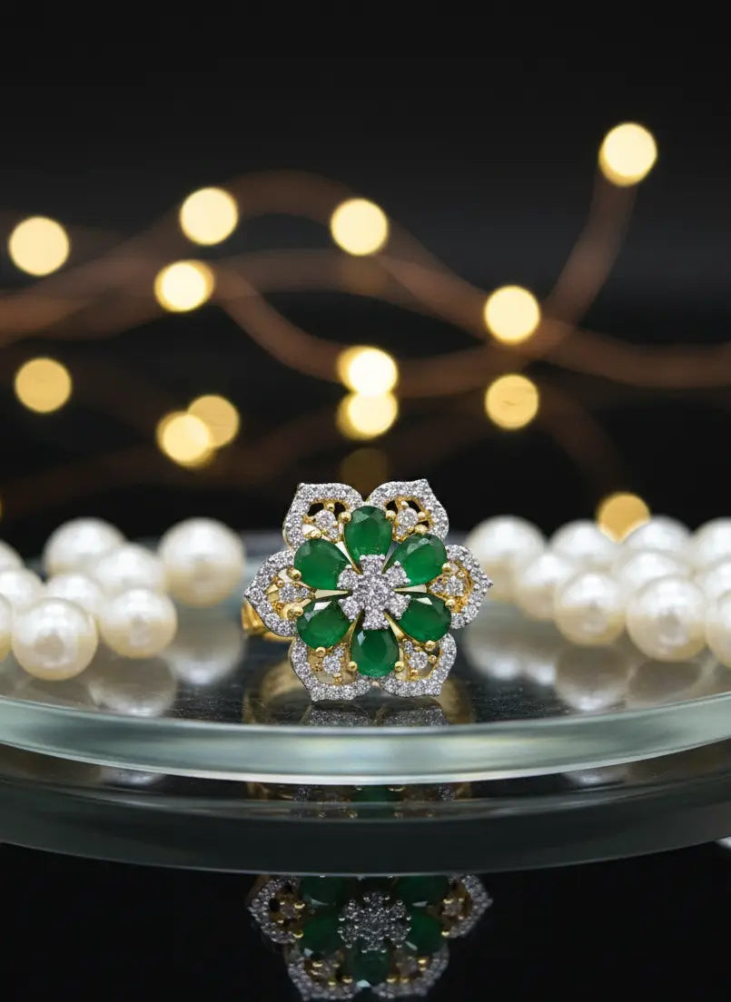 Emerald Blossom Adjustable Ring Coruscate Jewels