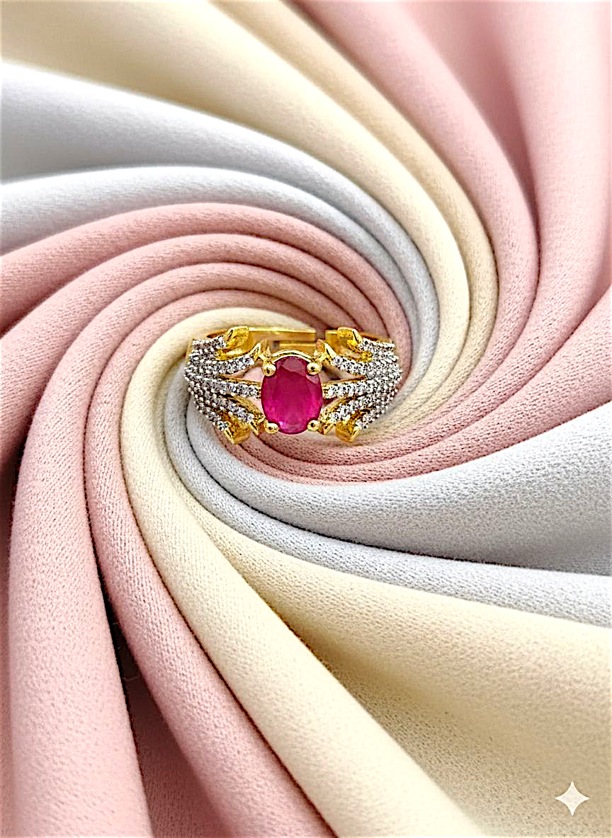 Coruscate Jewels Ruby-Red Center Stone & Pave Crystal Edging