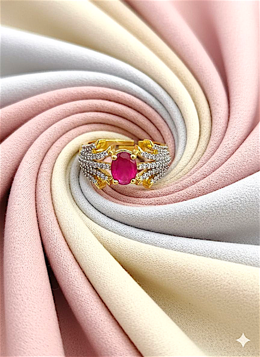 Coruscate Jewels Ruby-Red Center Stone & Pave Crystal Edging