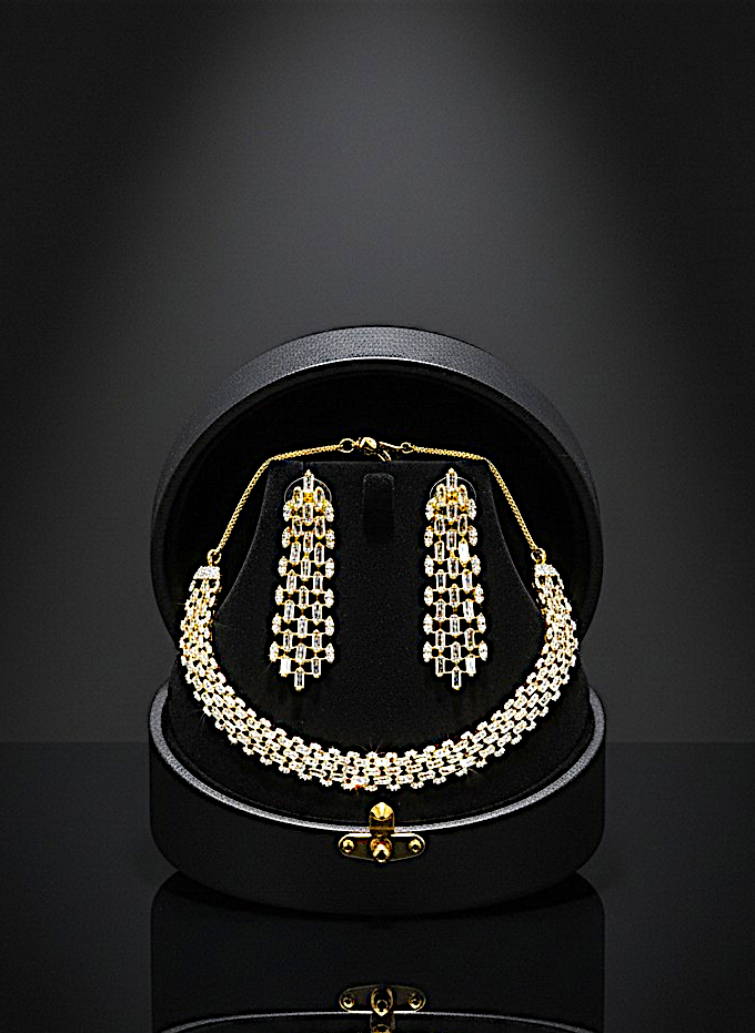 American Diamond Gold-Plated  Baguette Diamond Grace Necklace Set