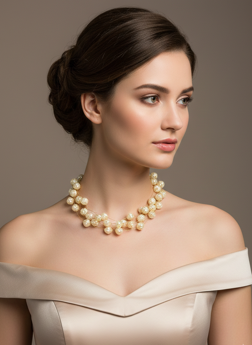 Gold Plated Beaded Thread Rose Pearl Necklace
