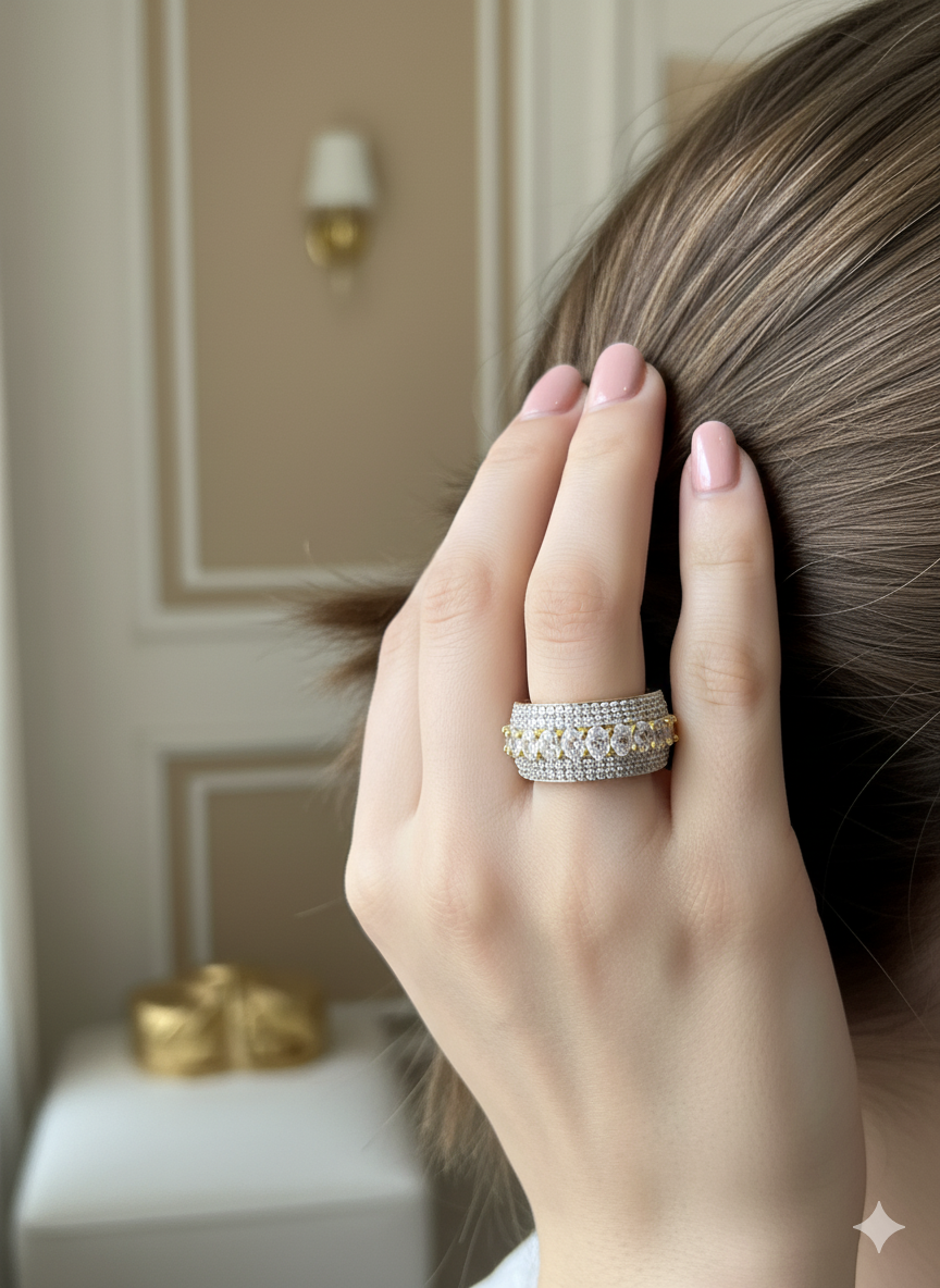 Coruscate Jewels 'Aura' Pave Diamond-Cut Imitation Ring – Gold-Tone