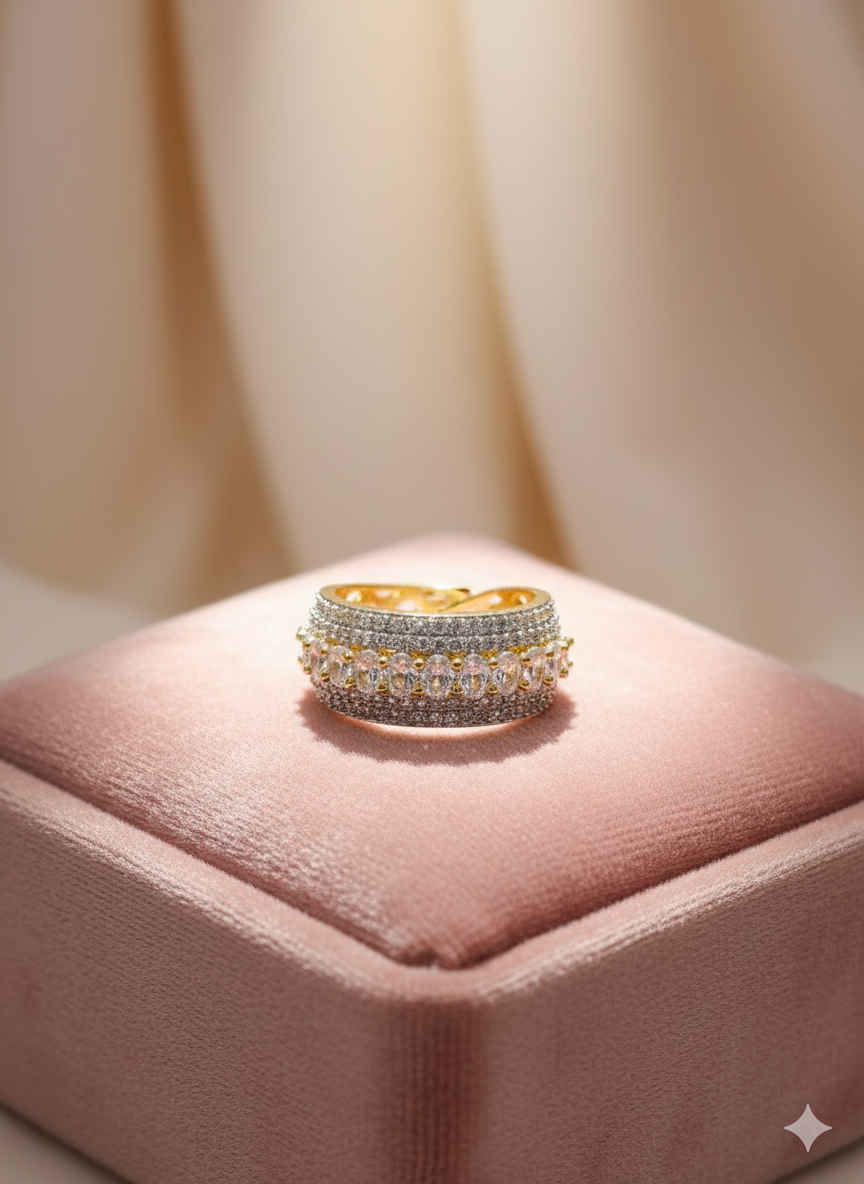 Coruscate Jewels 'Aura' Pave Diamond-Cut Imitation Ring – Gold-Tone