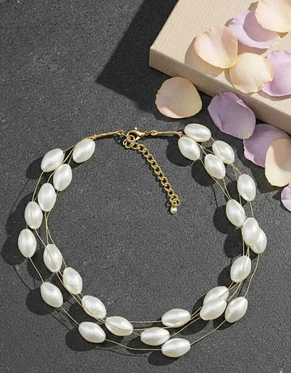 Gold Plated Thread Pearls Beaded Choker Necklace Coruscate Jewels