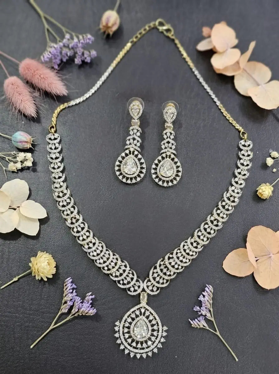 American Diamond Gold Plated Luxe Shine Necklace Set Coruscate Jewels