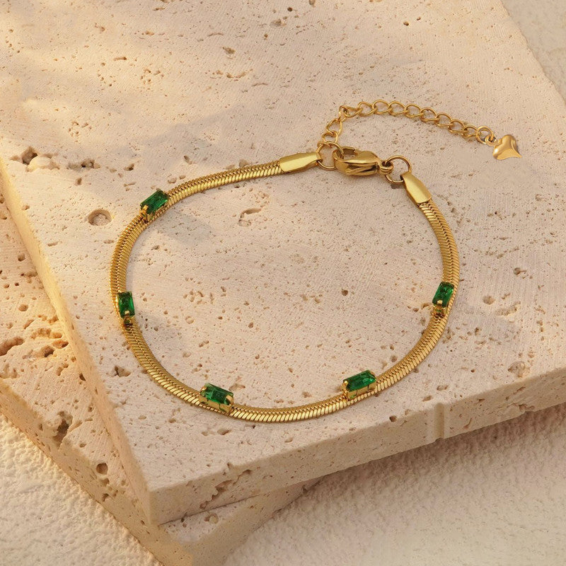 Snake Chain Green Emerald Studded Anti Tarnish Gold Plated