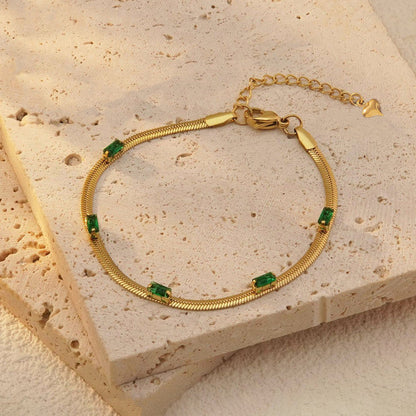 Snake Chain Green Emerald Studded Anti Tarnish Gold Plated