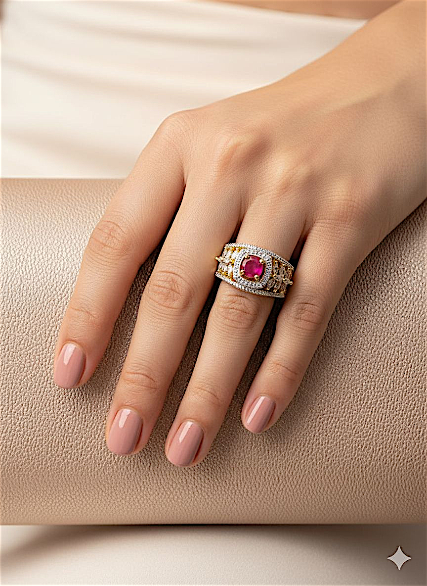 Coruscate Jewels Ruby Radiance Gold-Plated Adjustable Finger Ring