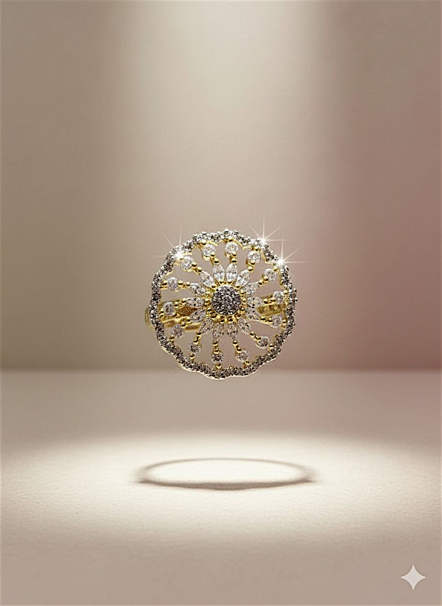 Coruscate Jewels Radiant Bloom Adjustable Gold-Tone Ring with CZ Stones