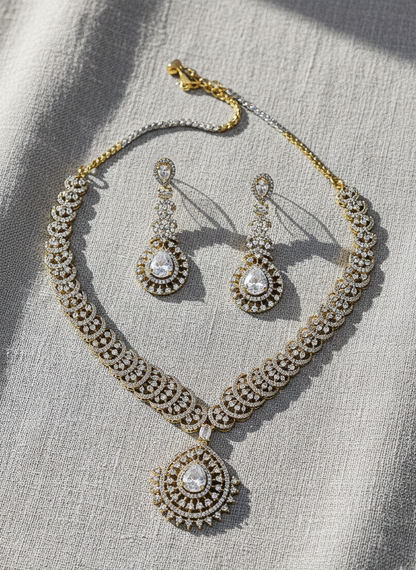 American Diamond Gold Plated Luxe Shine Necklace Set