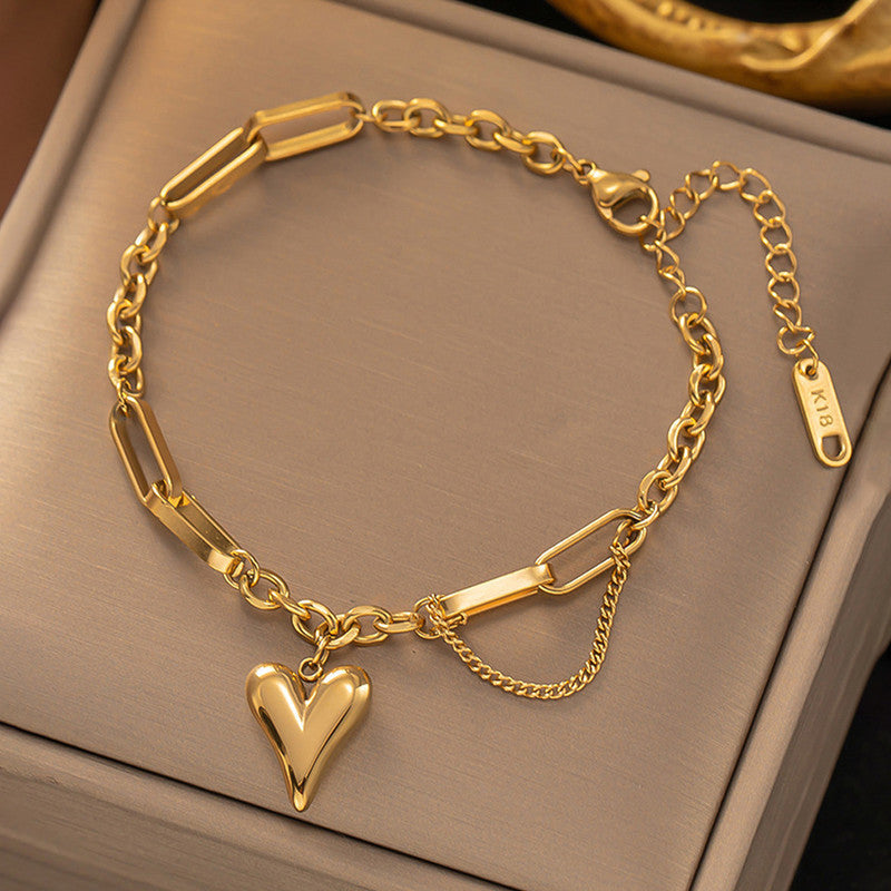 Stainless Steel Gold Plated Anti Tarnish Charm Heart Bracelet
