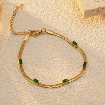 Snake Chain Green Emerald Studded Anti Tarnish Gold Plated