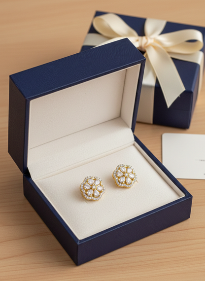 AD Earrings Gold-Plated Flower Theme