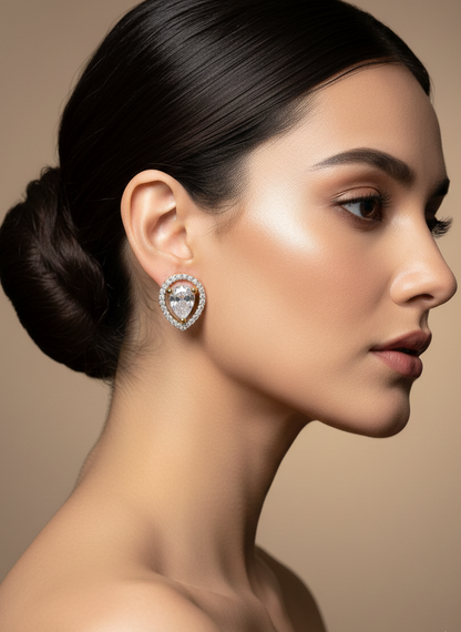 Gold Plated American Diamond Teardrop Earrings