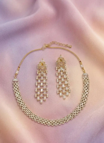 American Diamond Gold-Plated  Baguette Diamond Grace Necklace Set Coruscate Jewels