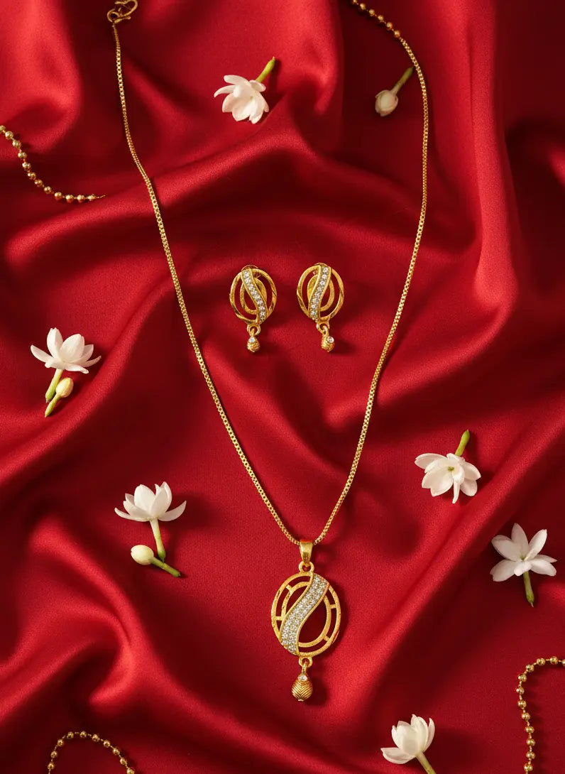Gold Polish Pendant Set Crystal Swirl Elegance Coruscate Jewels