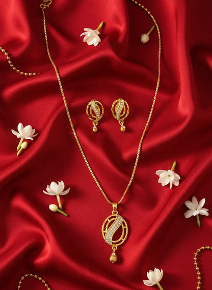 Gold Polish Pendant Set Crystal Swirl Elegance Coruscate Jewels