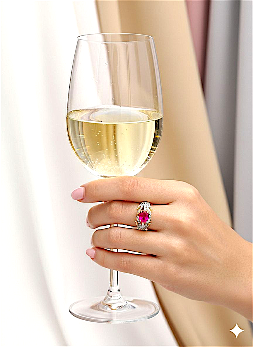 Coruscate Jewels Ruby-Red Center Stone & Pave Crystal Edging