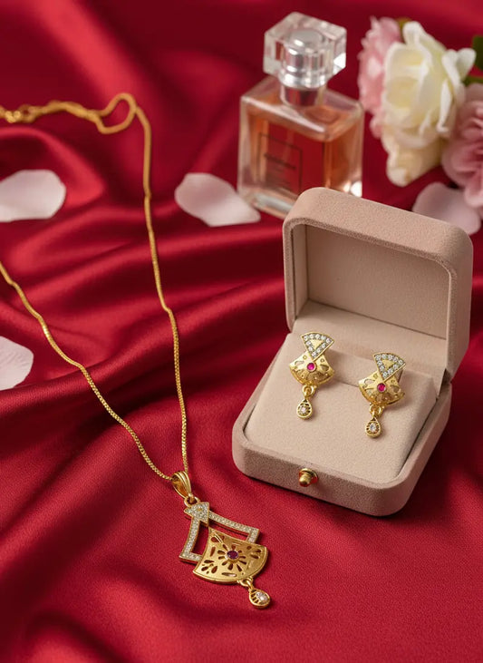 Gold-Plated Pendant Set Scarlet Crown Coruscate Jewels