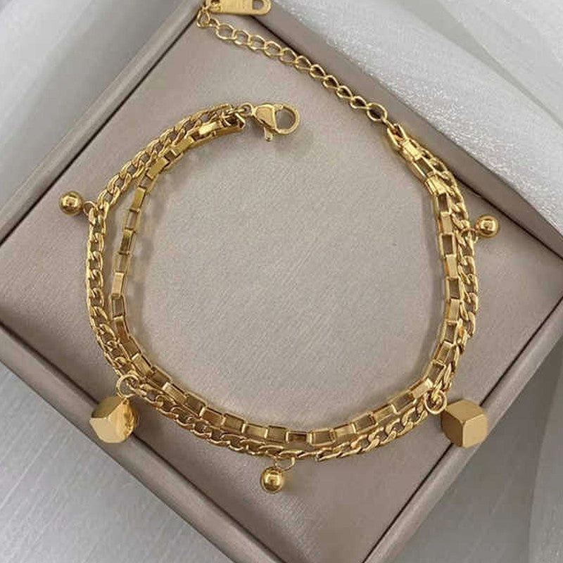 Gold Plated Stainless Steel Anti Tarnish Cube Wraparound Bracelet