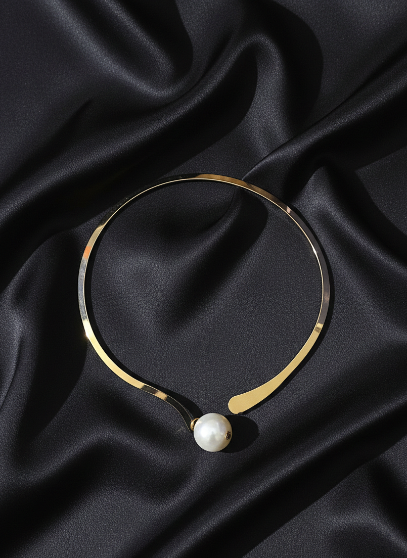 Anti Tarnish Gold Plated Big Pearl Choker Necklace Set