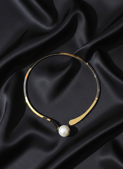 Anti Tarnish Gold Plated Big Pearl Choker Necklace Set