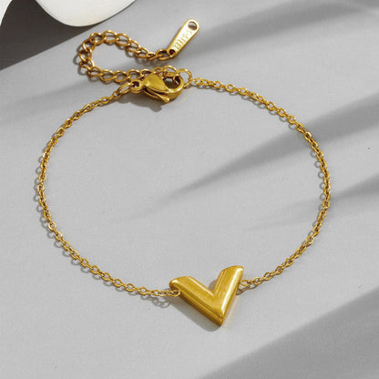 Anti Tarnish Stainless Steel Gold Plated V Shaped Bracelet for Women