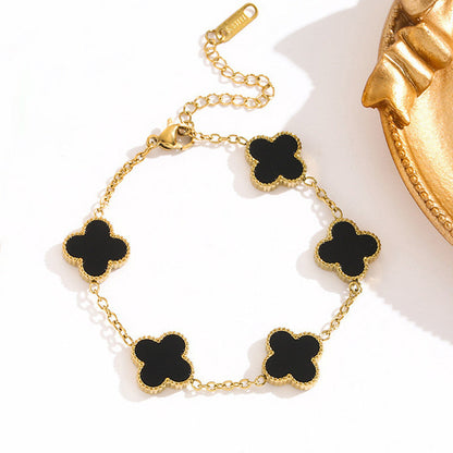 Gold Plated Anti Tarnish Black Clover Bracelet For Girls And Women